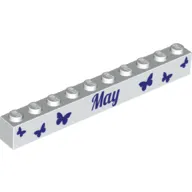 Brick 1 x 10 with Dark Purple 'May' and 'June' Print on Opposite Sides