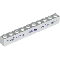 Brick 1 x 10 with Dark Purple 'July' and 'August' Print on Opposite Sides