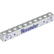 Brick 1 x 10 with Dark Purple 'November' and 'December' Print on Opposite Sides