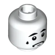 Minifig Head Sad Clown, Thick Eyebrows, White Pupils, Sad with Tear Print [Blocked Open Stud]