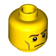 Minifig Head Revolutionary Soldier, Brown Eyebrows, Cheek Lines, White Pupils, Frown Print [Blocked Open Stud]