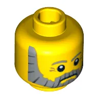 Minifig Head Sea Captain, Gray Beard, Gray Eyebrows and Eye Dimples Print [Blocked Open Stud]