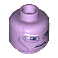 Minifig Head Umbaran Soldier, Large Purple Eyes and White Eyebrows Print [Hollow Stud]