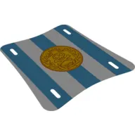 Duplo Boat Sail 11 x 12 with 3 Blue Stripes and Medallion with Gold Skull and Crossbones Print