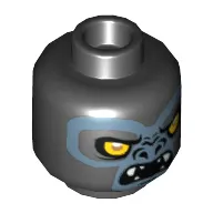 Minifig Head Gorzan, Gorilla with Yellow Eyes, Fangs and Gray Face, Closed Mouth / Open Mouth Print
