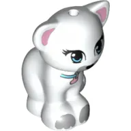 Animal, Cat, Sitting with Medium Azure Eyes, Collar, Bright Pink Ears, Pendant, Light Bluish Gray Markings Print