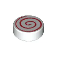 Tile Round 1 x 1 with Red Spiral Print