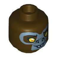 Minifig Head G'Loona, Dual Sided, Gorilla with Yellow Eyes, Protruding Front Teeth and Gray Face Happy / Sad Print [Hollow Stud]