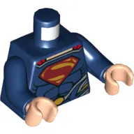 Torso Muscles, Red and Yellow Superman Logo and Gold Oval Belt Buckle Print, Dark Blue Arms, Light Nougat Hands