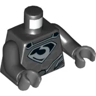 Torso Shirt with Muscles, Zod Silver Chest Emblem and Oval Belt Buckle Print, Black Arms, Dark Bluish Gray Hands