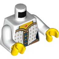 Torso Corset with Gold Diamonds, Blue Laces, Gold Belt and Necklace with Red Round Jewel Print, White Arms, Yellow Hands