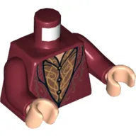 Torso Elven Coat with Gold Scrollwork Print, Dark Red Arms, Light Nougat Hands