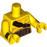 Torso Bare Chest with Muscles, Brown Shoulder Strap, Large Gold Belt Print, Yellow Arms and Hands with Cuffs Print