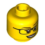 Minifig Head Scientist, Glasses, White Pupils, Eyelashes, Peach Lips, Smiling [Hollow Stud]