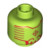 Minifig Head Evil Mech, Red HUD Print [Hollow Stud]