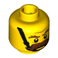 Minifig Head Constable, Brown Bushy Moustache, Brown Eyebrows and Chin Strap Print [Hollow Stud]