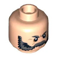 Minifig Head Ray, Beard Gray Bushy Eyebrows, White Pupils, Scar Print [Hollow Stud]