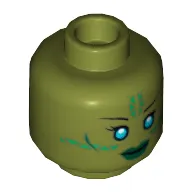 Minifig Head Jedi, Blue Eyes, Green Markings and Dark Green Lips Print [Hollow Stud]