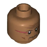 Minifig Head Chief Big Bear, Dual Sided, Wrinkles and Dark Red Face Paint, Mouth Closed / Mouth Open Scared Print [Hollow Stud]