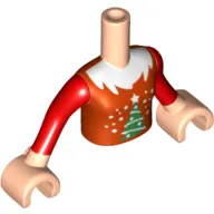 Minidoll Torso Girl with Red Top with Christmas Tree Print, Red Sleeves and Light Nougat Hands