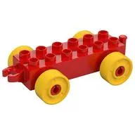 Duplo Car Base 2 x 6 with Fake Bolts, Open Hitch End and Yellow Wheels