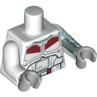 Torso, Odd Arms, Armor Black Belt and Dark Red Markings Print, Left Trans-Light Blue Arm with Lightning Print, Right White Arm, Light Bluish Gray Hands