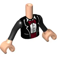 Minidoll Torso Girl with Black Jacket with Bow Tie and Cummerbund Print, Black Sleeves and Light Nougat Hands