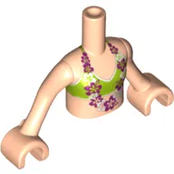 Minidoll Torso Girl with Lime Bikini Top with Magenta and White Lei Print, Light Nougat Arms with Hands