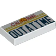 Tile 1 x 2 with Red 'CALIFORNIA' and Blue 'OUTATIME' License Plate Print