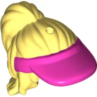 Hair Long with Ponytail, Side Bangs and Dark Pink Sun Visor [1 Hole]