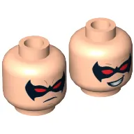 Minifig Head Nightwing, Dual Sided, Black Eyemask with Red Eyes, Determined / Smiling Print [Hollow Stud]