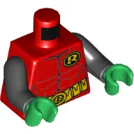 Torso Jumpsuit with 'R' Symbol, Muscles Outline and Utility Belt with Pockets Print, Black Arms, Green Hands