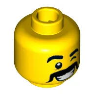 Minifig Head Taco Tuesday Guy, Brown Eyebrows and Moustache, Cheery Wink Print [Hollow Stud]