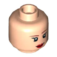 Minifig Head Batgirl, Dual Sided Brown Eyebrows, Eyelashes, Red Lipstick, Smiling / Angry Print [Hollow Stud]