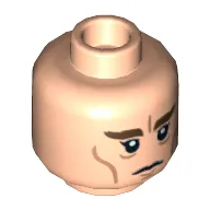 Minifig Head Thranduil, Dual Sided, Brown Eyebrows, Black Eyes with Pupils, Wrinkles, Neutral / Battle Print [Hollow Stud]