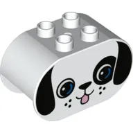 Duplo Brick 2 x 4 x 2 Rounded Ends with Dog Face with Black Ears and Blue Eyes Print