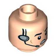 Minifig Head Imperial Crew, Eyebrows, Cheek Lines and Headset with Open Mouth Print [Hollow Stud]