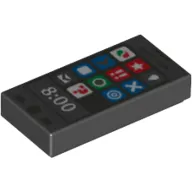 Tile 1 x 2 with Smart Phone Octan, Star and other Icons and '8:00' Print