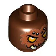 Minifig Head Sparratus, Orange Eyes, Brown Fur, White Spots and Fangs Print [Hollow Stud]
