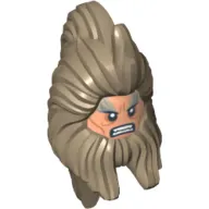 Minifig Head Special, Beorn with Beard and Long Hair, Nougat Face with White Pupils and Grimace Print