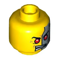 Minifig Head Cyrus Borg, Silver Head Plates and Red Eyes / Eyebrows and Crooked Smile Print