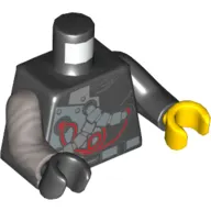 Torso, Odd Arms and Hands, Cyborg Plates and Tubes Print, Left Black Arm and Yellow Hand, Right Flat Silver Arm and Black Hand
