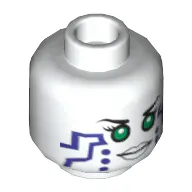 Minifig Head Pixal (P.I.X.A.L), Purple Circuitry, Green Eyes / Red Eyes Print