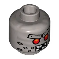Minifig Head Wiley Fusebot, Red Eyes, Metal Eyebrows with Rivets, Broken Teeth and Stubble Bolts Print [Hollow Stud]
