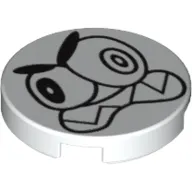 Tile Round 2 x 2 with Bottom Stud Holder with Scowling Nixel Face Print