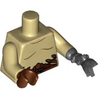 Torso Bare Chest with Dark Brown Markings and Belt Straps Print, Tan Arms, Reddish Brown Hand Right, Pearl Titanium Claw Left
