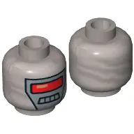 Minifig Head Robot, Red Visor, 4 Mouth Squares on White Background Print [Hollow Stud]