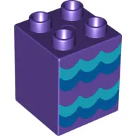 Duplo Brick 2 x 2 x 2 with Blue Waves Print