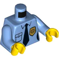 Torso Police Shirt with Gold Badge, Pocket and Black Tie Print, Medium Blue Arms, Yellow Hands