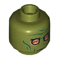 Minifig Head Neimoidian Warrior, Green Wrinkles, Yellow Eyes with Red Lines Print [Hollow Stud]